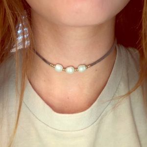 Grey pearl beaded choker